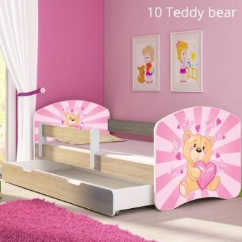 Slika Dječji krevet ACMA s motivom, bočna sonoma + ladica 160x80 cm - 10 Pink Teddy Bear