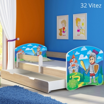 Slika Dječji krevet ACMA s motivom, bočna sonoma + ladica 160x80 cm 32-knight