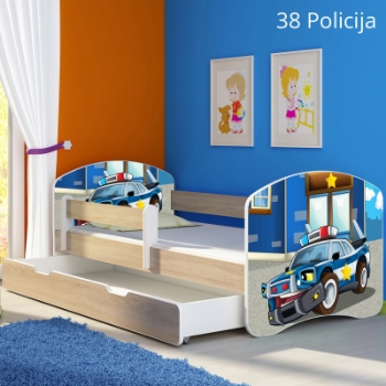 Slika Dječji krevet ACMA s motivom, bočna sonoma + ladica 160x80 cm 38-policija
