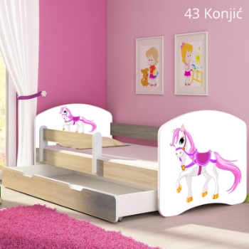 Slika Dječji krevet ACMA s motivom, bočna sonoma + ladica 160x80 cm 43-konjic