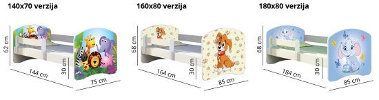 Slika Dječji krevet ACMA s motivom, bočna sonoma + ladica 180x80 cm - 01 Zoo