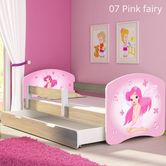 Slika Dječji krevet ACMA s motivom, bočna sonoma + ladica 180x80 cm - 07 Pink Fairy 