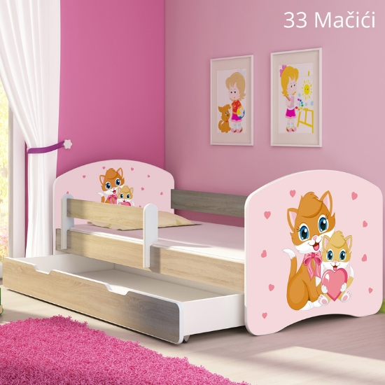 Slika Dječji krevet ACMA s motivom, bočna sonoma + ladica 180x80 cm 33-cats