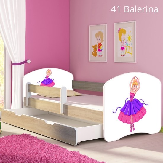 Slika Dječji krevet ACMA s motivom, bočna sonoma + ladica 180x80 cm 41-balerina