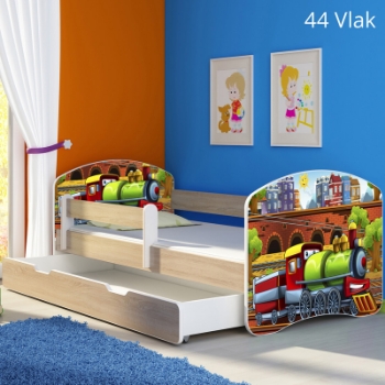 Slika Dječji krevet ACMA s motivom, bočna sonoma + ladica 180x80 cm 44-vlak