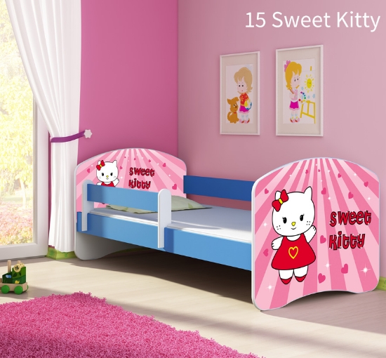 Slika Dječji krevet ACMA s motivom, bočna plava 160x80 cm - 15 Sweet Kitty