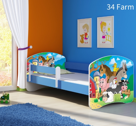 Slika Dječji krevet ACMA s motivom, bočna plava 160x80 cm - 34 Farm