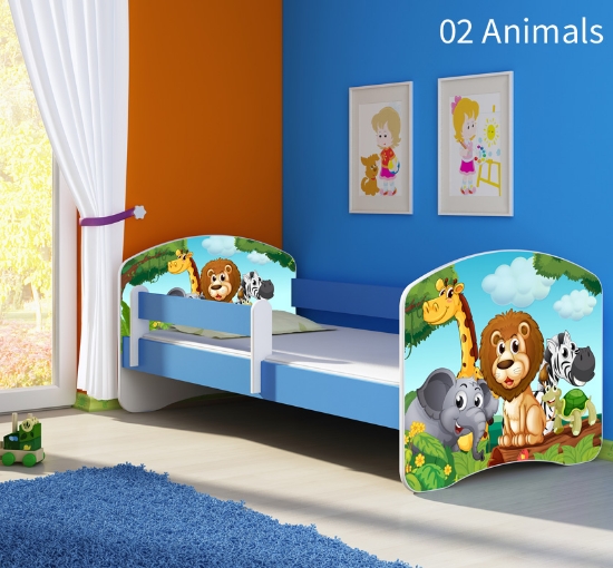Slika Dječji krevet ACMA s motivom, bočna plava 180x80 cm - 02 Animals