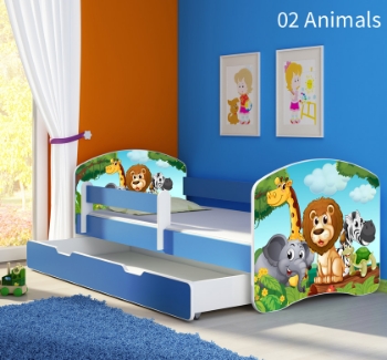 Slika Dječji krevet ACMA s motivom, bočna plava + ladica 160x80 cm - 02 Animals