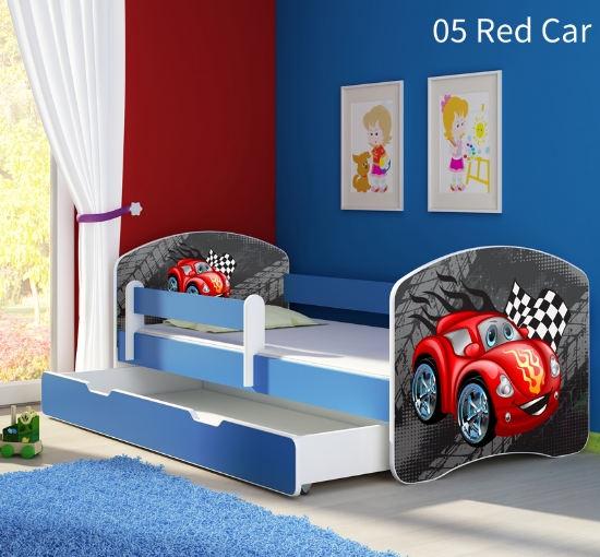 Slika Dječji krevet ACMA s motivom, bočna plava + ladica 160x80 cm - 05 Red Car