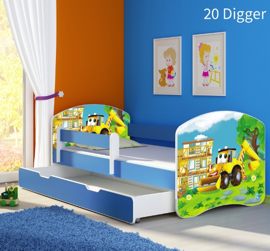 Slika Dječji krevet ACMA s motivom, bočna plava + ladica 160x80 cm 20-digger