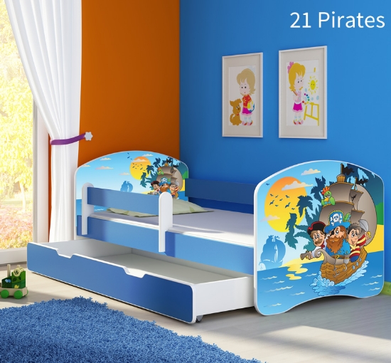 Slika Dječji krevet ACMA s motivom, bočna plava + ladica 160x80 cm 21-pirates