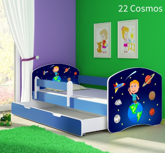 Slika Dječji krevet ACMA s motivom, bočna plava + ladica 160x80 cm 22-cosmos