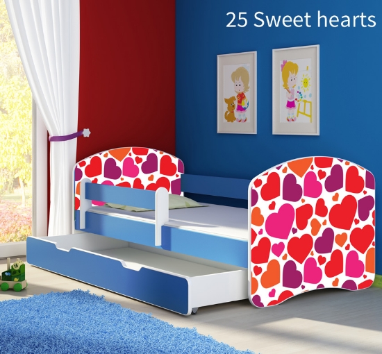 Slika Dječji krevet ACMA s motivom, bočna plava + ladica 160x80 cm 25-sweet-hearts