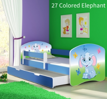Slika Dječji krevet ACMA s motivom, bočna plava + ladica 160x80 cm 27-colored-elephant