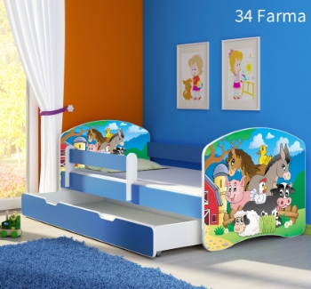 Slika Dječji krevet ACMA s motivom, bočna plava + ladica 160x80 cm 34-farm