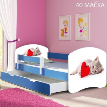 Slika Dječji krevet ACMA s motivom, bočna plava + ladica 160x80 cm 40-macka