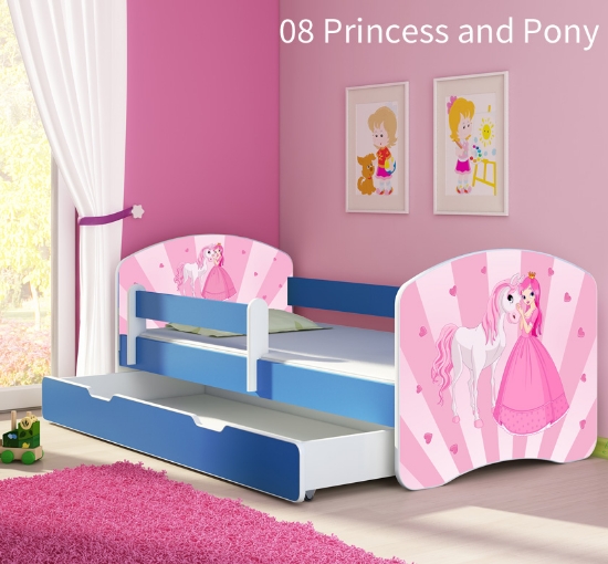 Slika Dječji krevet ACMA s motivom, bočna plava + ladica 180x80 cm - 08 Princess with Pony