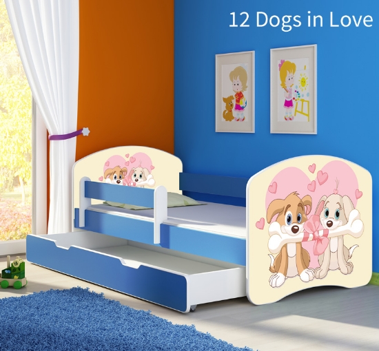 Slika Dječji krevet ACMA s motivom, bočna plava + ladica 180x80 cm - 12 Dogs in Love