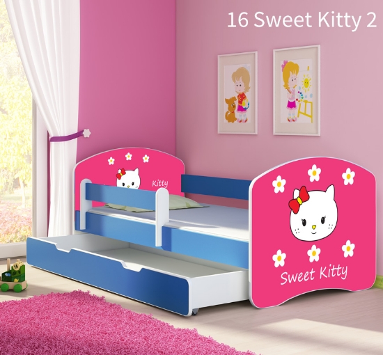 Slika Dječji krevet ACMA s motivom, bočna plava + ladica 180x80 cm - 16 Sweet Kitty 2