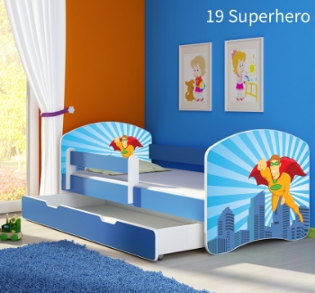 Slika Dječji krevet ACMA s motivom, bočna plava + ladica 180x80 cm 19-superhero