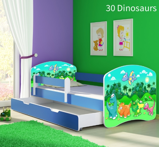 Slika Dječji krevet ACMA s motivom, bočna plava + ladica 180x80 cm 30-dinosaurs