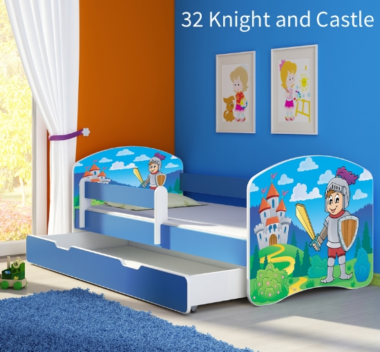 Slika Dječji krevet ACMA s motivom, bočna plava + ladica 180x80 cm 32-knight
