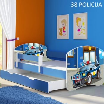 Slika Dječji krevet ACMA s motivom, bočna plava + ladica 180x80 cm 38-policija