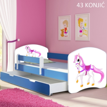 Slika Dječji krevet ACMA s motivom, bočna plava + ladica 180x80 cm 43-konjic