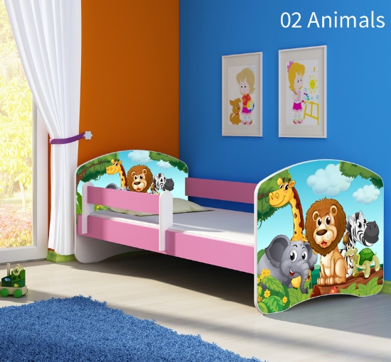 Slika Dječji krevet ACMA s motivom, bočna roza 160x80 cm - 02 Animals