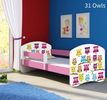Slika Dječji krevet ACMA s motivom, bočna roza 160x80 cm - 31 Owls