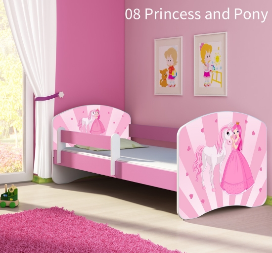 Slika Dječji krevet ACMA s motivom, bočna roza 180x80 cm - 08 Princess with Pony