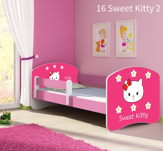 Slika Dječji krevet ACMA s motivom, bočna roza 180x80 cm - 16 Sweet Kitty 2