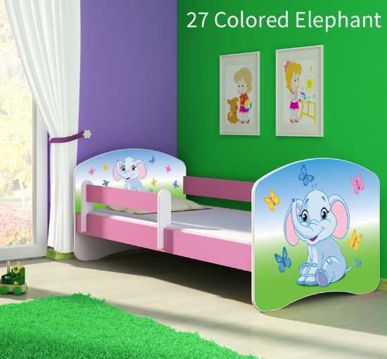Slika Dječji krevet ACMA s motivom, bočna roza 180x80 cm - 27 Colored Elephant