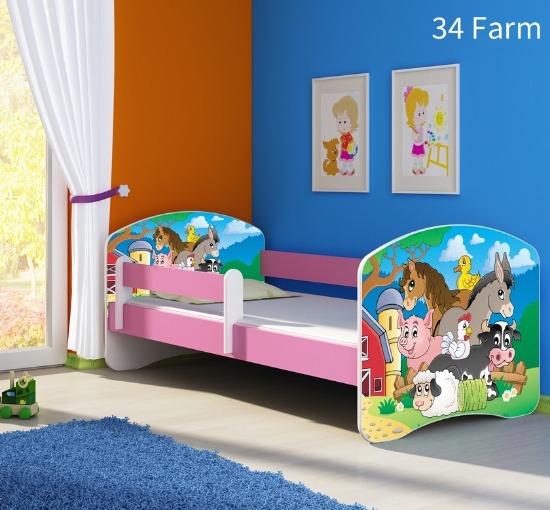 Slika Dječji krevet ACMA s motivom, bočna roza 180x80 cm - 34 Farm