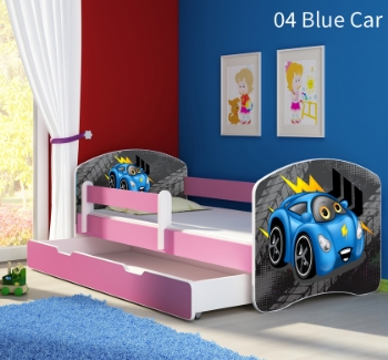 Slika Dječji krevet ACMA s motivom, bočna roza + ladica 160x80 cm - 04 Blue Car