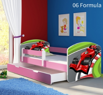 Slika Dječji krevet ACMA s motivom, bočna roza + ladica 160x80 cm - 06 Formula 1