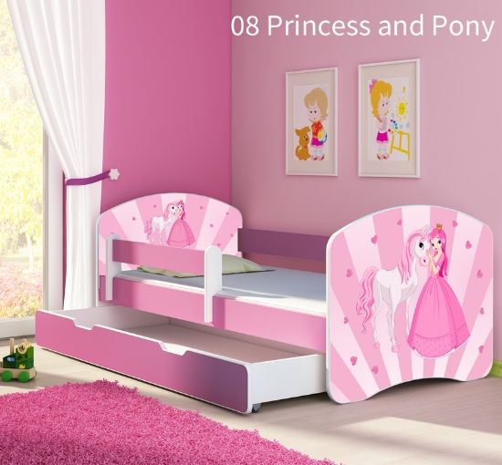 Slika Dječji krevet ACMA s motivom, bočna roza + ladica 160x80 cm - 08 Princess with Pony