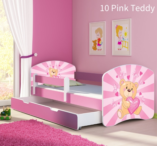 Slika Dječji krevet ACMA s motivom, bočna roza + ladica 160x80 cm - 10 Pink Teddy Bear
