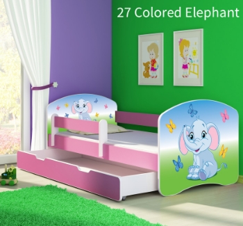 Slika Dječji krevet ACMA s motivom, bočna roza + ladica 160x80 cm - 27 Colored Elephant