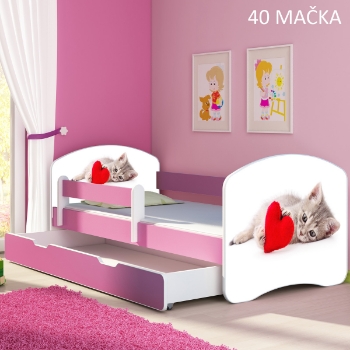 Slika Dječji krevet ACMA s motivom, bočna roza + ladica 160x80 cm - 40 Mačka