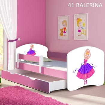 Slika Dječji krevet ACMA s motivom, bočna roza + ladica 160x80 cm - 41 Balerina