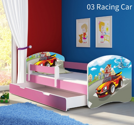 Slika Dječji krevet ACMA s motivom, bočna roza + ladica 180x80 cm - 03 Racing Car