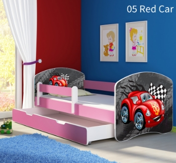 Slika Dječji krevet ACMA s motivom, bočna roza + ladica 180x80 cm - 05 Red Car