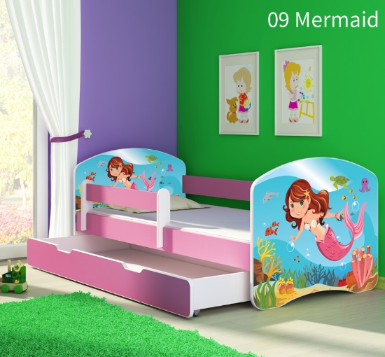 Slika Dječji krevet ACMA s motivom, bočna roza + ladica 180x80 cm - 09 Mermaid