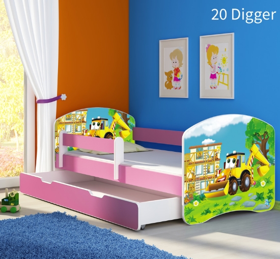 Slika Dječji krevet ACMA s motivom, bočna roza + ladica 180x80 cm - 20 Digger