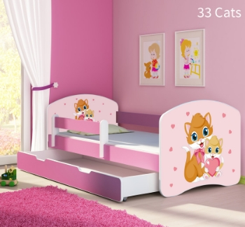 Slika Dječji krevet ACMA s motivom, bočna roza + ladica 180x80 cm - 33 Cats