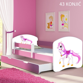 Slika Dječji krevet ACMA s motivom, bočna roza + ladica 180x80 cm - 43 Konjić