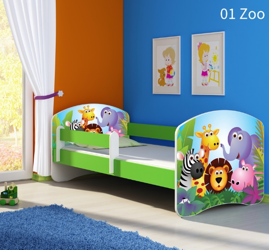 Slika Dječji krevet ACMA s motivom, bočna zelena 160x80 cm - 01 Zoo