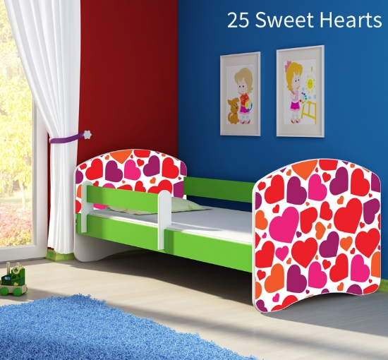 Slika Dječji krevet ACMA s motivom, bočna zelena 160x80 cm - 25 Sweet hearts